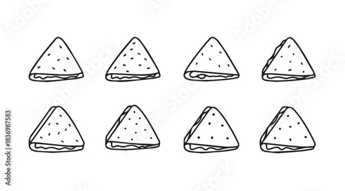 Hand drawn style triangular sandwiches or wraps arranged in two rows for food photography and design vector