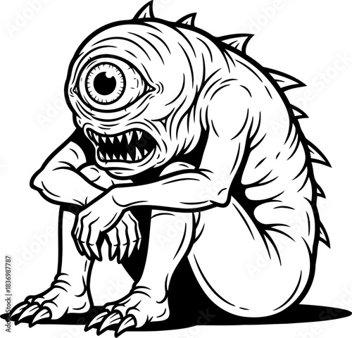 primal pondering a cyclopss moment of vulnerable, unseen thought, isolated on transparent background