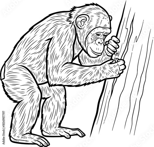 primates gentle curiosity unveiling natures hidden wonders in monochrome detail, isolated on transparent background