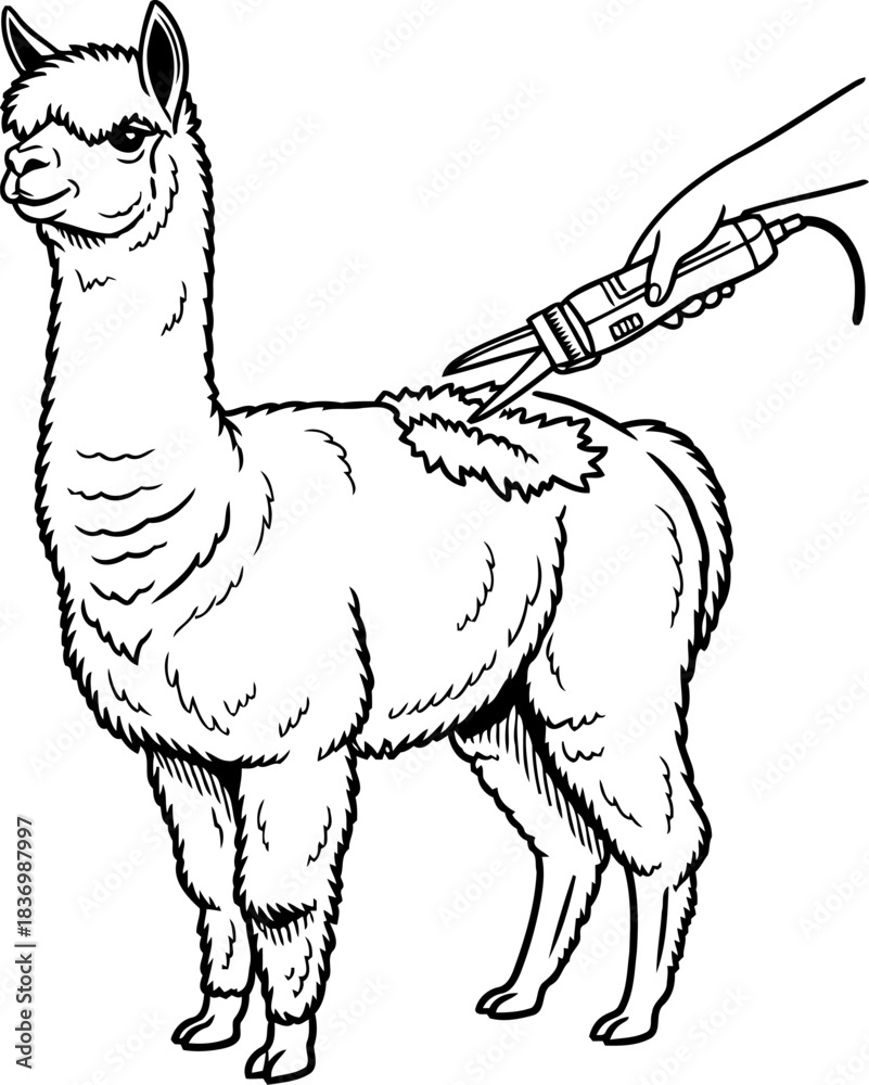 Obraz premium shearing the cloud alpacas transformation for premium fiber production, isolated on transparent background