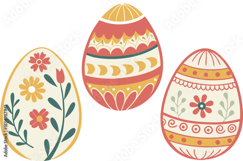 A colorful set of Easter eggs vector illustrations for holiday spring decoration and celebration pattern design
