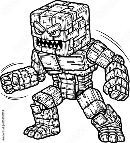 stoneborn fury a formidable block creature embodies unyielding strength and primitive rage, isolated on transparent background