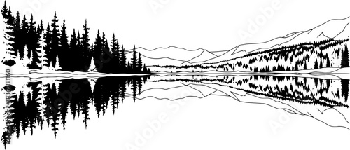 symmetry of wilderness a tranquil alpine landscape mirrored in stillness, isolated on transparent background