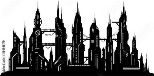 technological zenith the defining silhouette of a progressdriven future city, isolated on transparent background