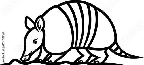 the earths quiet architect an armadillo etched in bold lines of discovery, isolated on transparent background