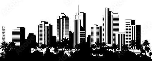 tropical metropolis where urban ambition embraces lush coastal serenity, isolated on transparent background