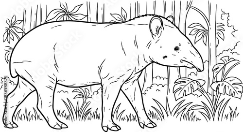tropical wanderer an engaging tapir coloring page for creative exploration, isolated on transparent background