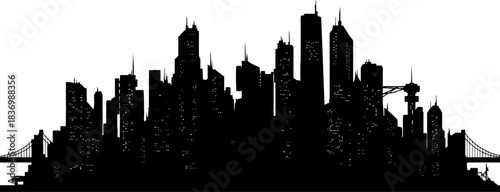 urban canvas a graphic silhouette of metropolitan dreams and architectural ambition, isolated on transparent background