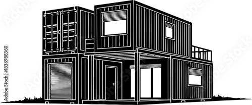 urban chrysalis shipping containers evolve into modern, sustainable living solutions, isolated on transparent background
