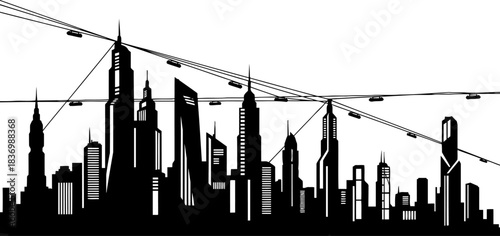 velocity strands guiding the flow of progress across a connected urban realm, isolated on transparent background