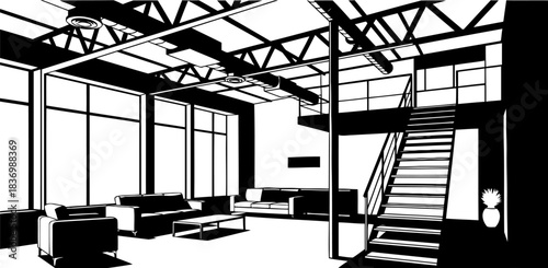 urban canvas a highcontrast architectural vision of modern interior space, isolated on transparent background