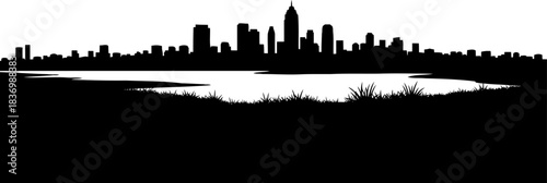 urban symphony the harmonious contrast of towering city and tranquil waterfront, isolated on transparent background