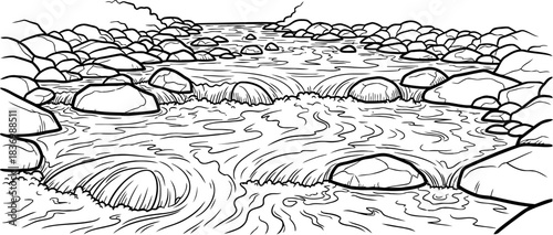 wild current the constant motion etching pathways through stone, isolated on transparent background