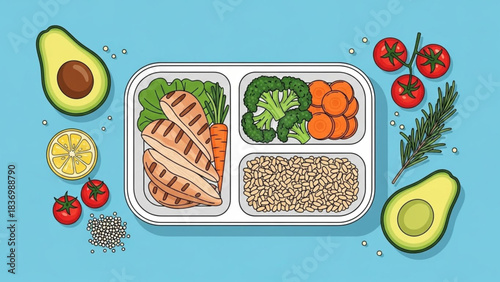 Healthy Lunch Box Collection – Balanced Food Portions Vector Art