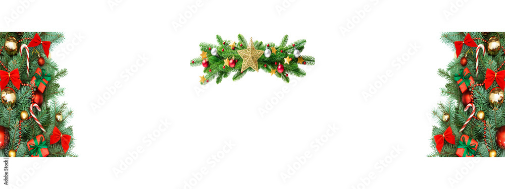 Naklejka premium Holiday Garland and Holly Border on Dark Background for Festive Occasions on a transparent background