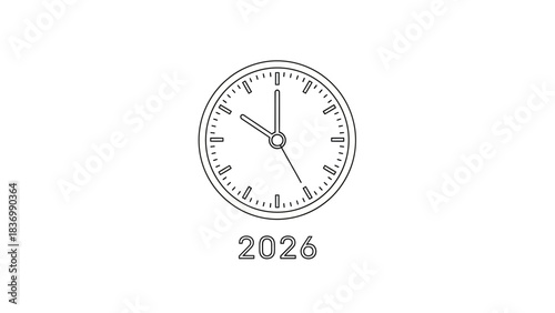 2026 Time: A simple yet impactful image features a clock, with hands poised just before 10 o'clock, below which the year 2026 is displayed. This minimalist design emphasizes the concept of time.
