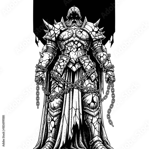Dark Knight Warrior in Cracked Armor with Chains.