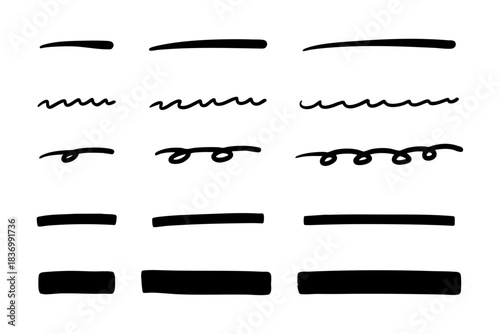 シンプルな手描きマーカーのライン素材 セット 黒