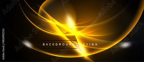 Dynamic golden lines create abstract light effect. Dark background emphasizes bright energy, modern design element.