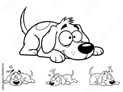 Cartoon Lazy Dog Lying Down with Wide Eyes