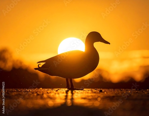 Silhouette of a bird with the sun directly behind it, creating a striking orange glow