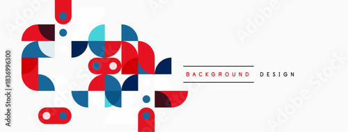 Abstract geometric shapes, red, blue, teal colors. Minimalist design, clean background, modern aesthetic. Simple composition.