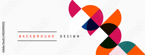 Abstract geometric shapes overlap, creating vibrant color composition. Minimalist design suitable for backgrounds, presentations. Clean aesthetic.