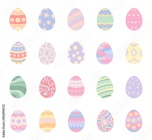 Easter egg set in scandinavian style with assorted decorative ornament for seasonal crafting projects using charming hand drawn ideal for your festive holiday designs