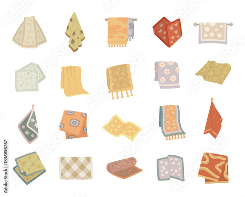 Towel set in scandinavian style featuring various soft household textiles designed to enrich home bath routines through for everyday domestic use for your projects