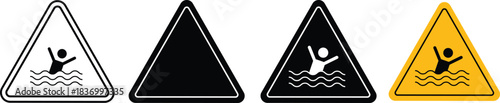 Drowning hazard warning icons - stock vector.