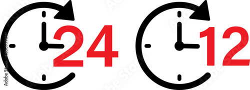 Time Format Comparison: 24 Hour and 12 Hour Clock Icons