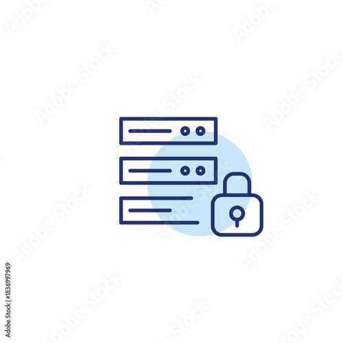 Servers and lock. Trusted IT management, secure file administration. Pixel perfect, editable stroke vector icon