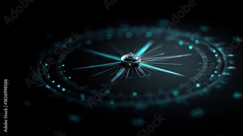 High-tech digital compass with glowing blue highlights representing futuristic navigation system and strategic direction concept