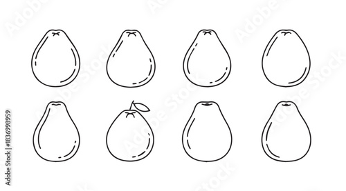 Eight hand drawn outline styles of fresh pear fruits isolated on a clean surface top view vector