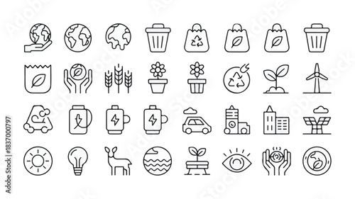 Eco-friendly and Sustainable Living Icons A Collection of Green Technology and Environmental Symbols