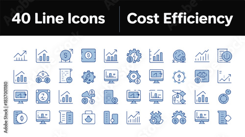A comprehensive collection of 40 minimalist line art icons designed for financial analysis, business strategy, and operational optimization
