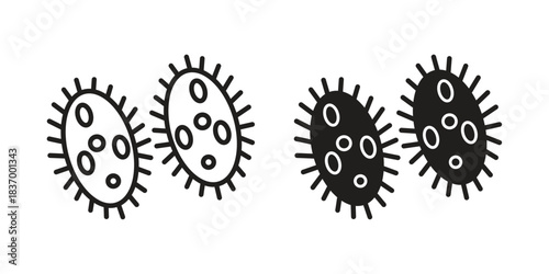 Bacteria icons in black glyph and liner versions for design.