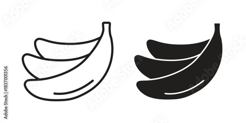 Banana icons in black glyph and liner versions for design.