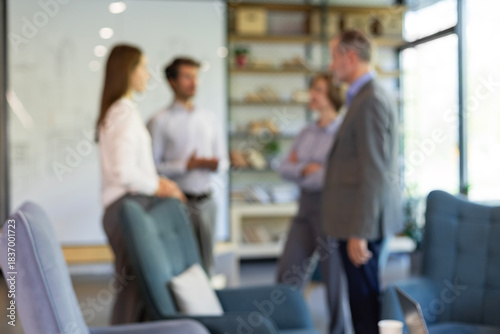 Business office with people casual wear, with blurred bokeh background
