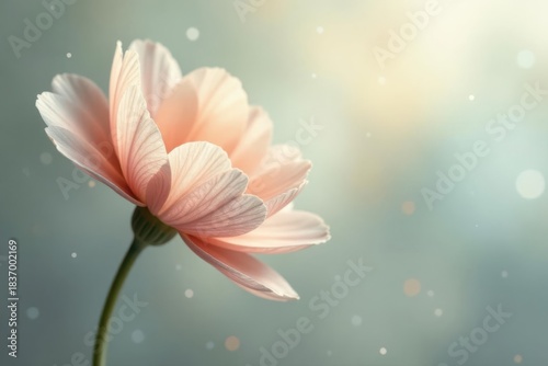 A Delicate Peach Blossom in Soft, Gentle Light, a Symbol of Purity and Serenity, Gracefully Displayed Against a Dreamy, Blurred Background