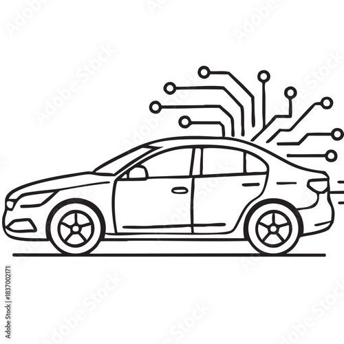 Autonomous vehicle technology with integrated circuit board on side view sedan concept