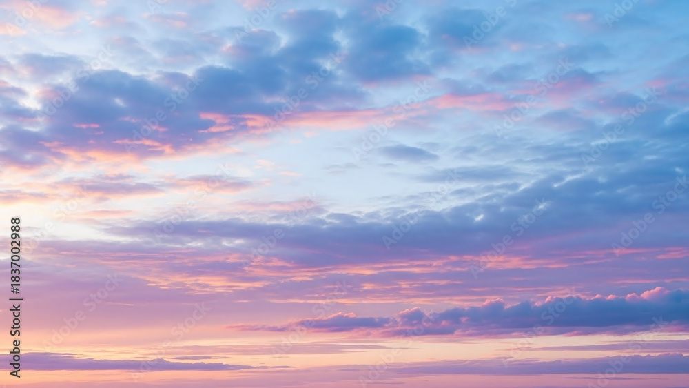 Fototapeta premium Beautiful Pink and Blue Sunset Sky With Scattered Clouds