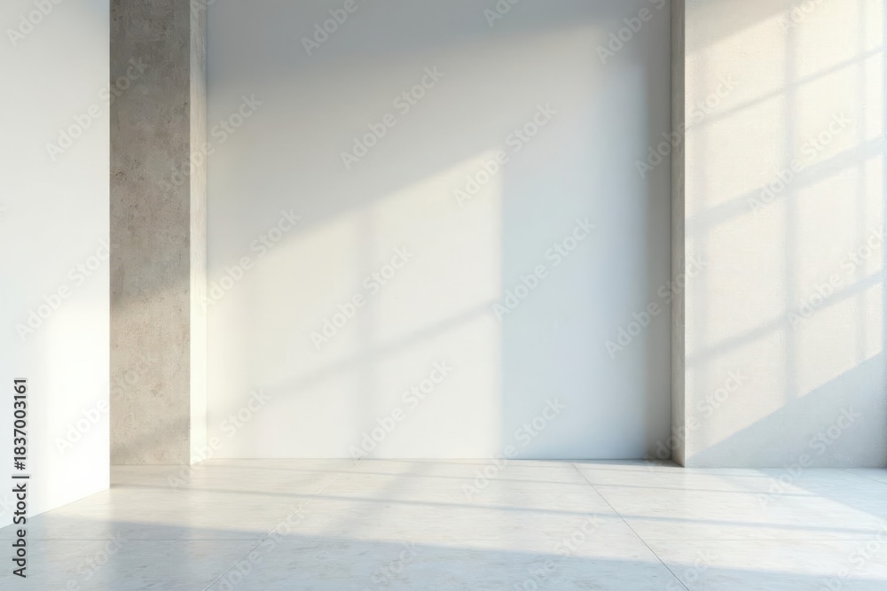 Fototapeta premium Sunlit Empty Room with Textured Walls and Polished Floor Ideal for Modern Interior Design Presentations
