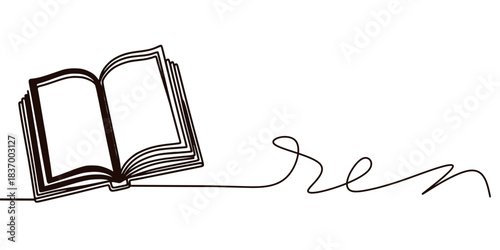 Literary Flow: Elegant One-Line Illustration, This minimalist artwork celebrates the beauty of literature and the act of reading