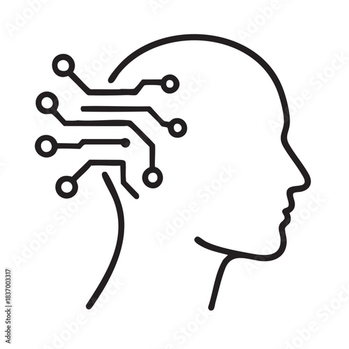 Cybernetic brain human head profile with circuit board pattern artificial intelligence