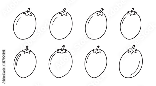 Eight hand drawn coconuts in black outline style isolated on white vector