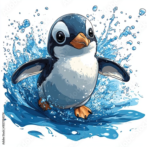 Playful Penguin Swimming in Bright Blue Water