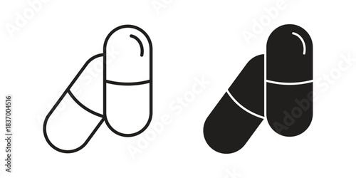Capsule icons in black glyph and liner versions for design.