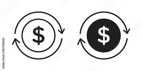 Cash flow icons in black glyph and liner versions for design.