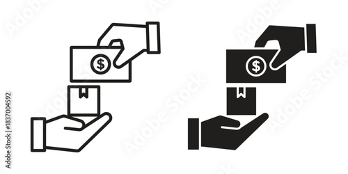 Cash on delivery icons in black glyph and liner versions for design.